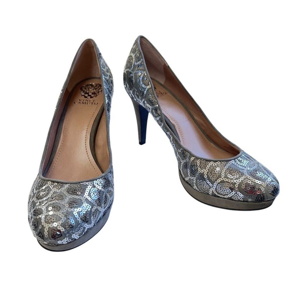 Vince Camuto Women's Silver Sequin Pumps Size 9.5 Party Heels - Picture 2 of 13